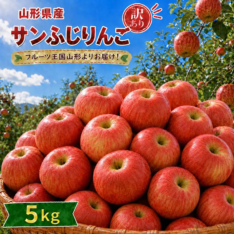 FYN6-432 《2026年先行予約》ご家庭用 山形県産 サンふじりんご 5kg 2026年11月下旬から順次発送 林檎 リンゴ 秋果実 冬果実 果物 くだもの フルーツ 訳あり 農業者 農家 支援 自宅 家庭 産地直送 山形県 西川町 月山