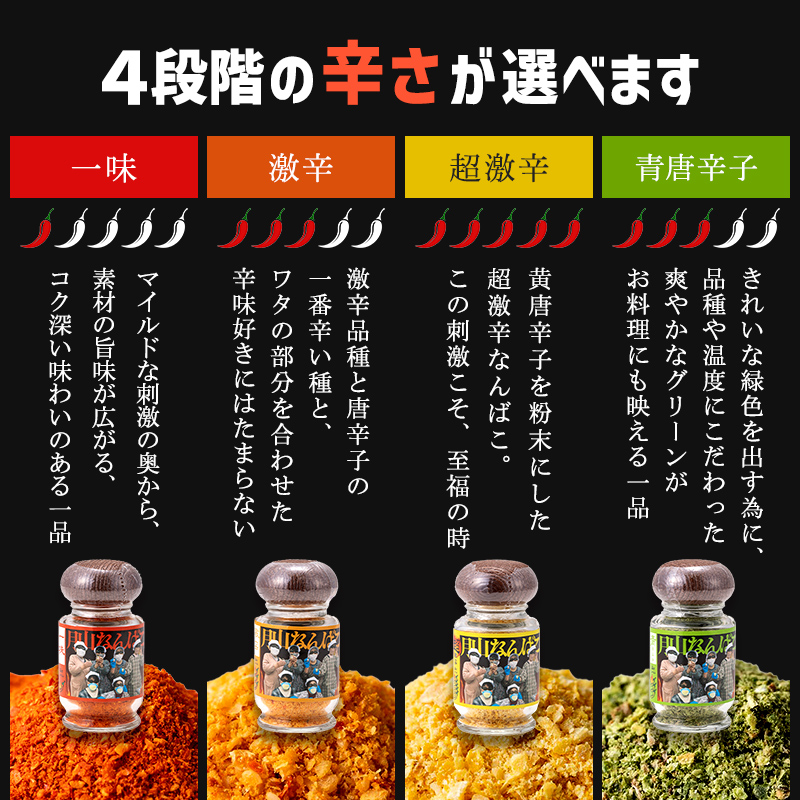 山形県 西川町産 唐辛子使用！ 月山なんばこ 4種4本セット 調味料 食品