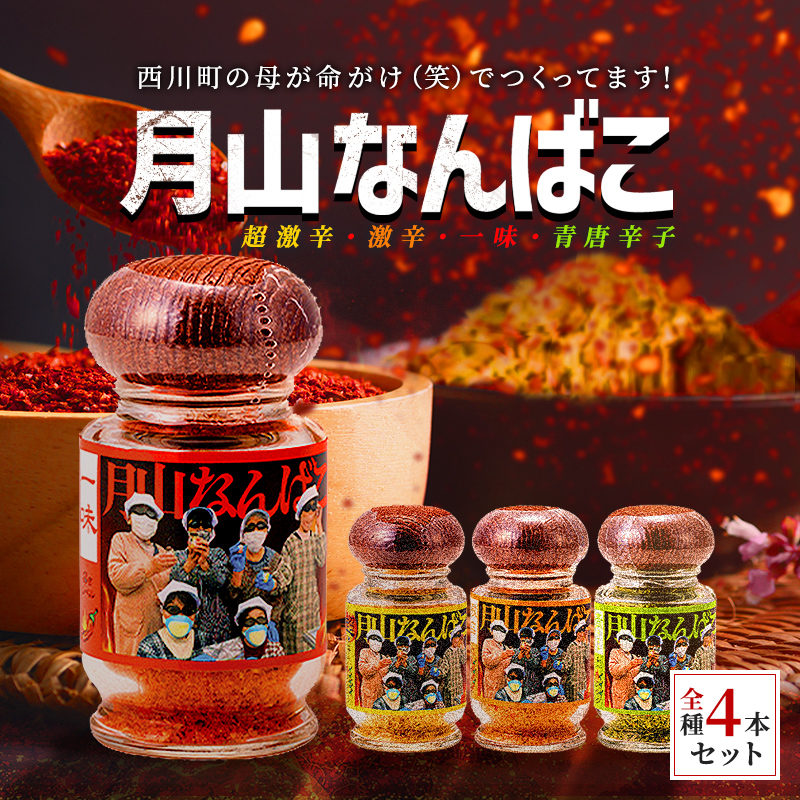 山形県 西川町産 唐辛子使用！ 月山なんばこ 4種4本セット 調味料 食品