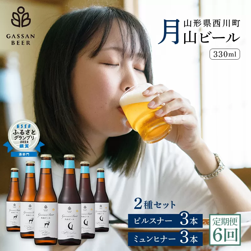 FYN9-718 【定期便6回】クラフトビール 月山ビール 2種バラエティセット（ピルスナー・ミュンヒナー） 地ビール こだわり お酒 山形県 西川町