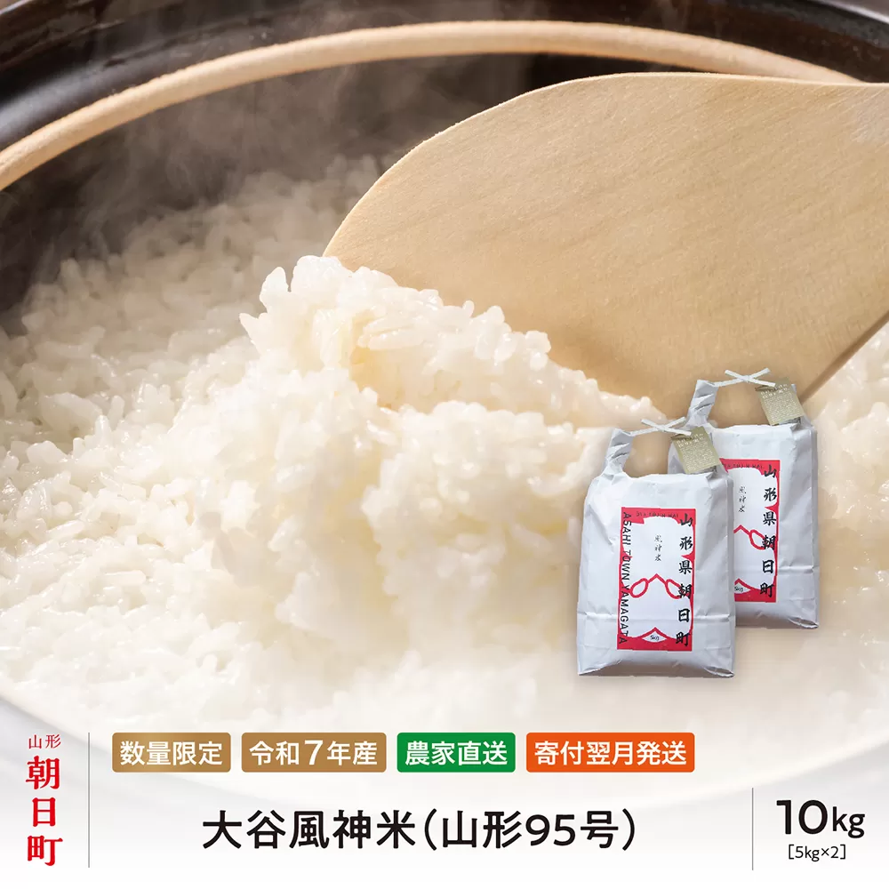 大谷風神米（山形95号） 令和7年産 10kg （5kg・2袋） 山形県 朝日町産 2025年産 精米 こめ コメ