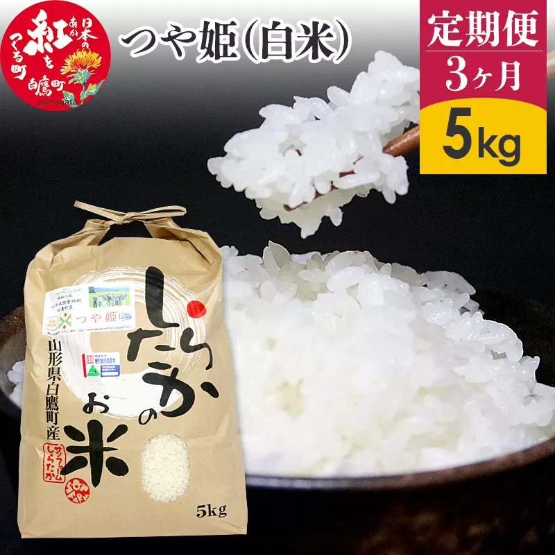 《定期便3ヶ月》【白米】つや姫 5kg×3回（特別栽培米）令和5年産 山形県産 しらたかのお米