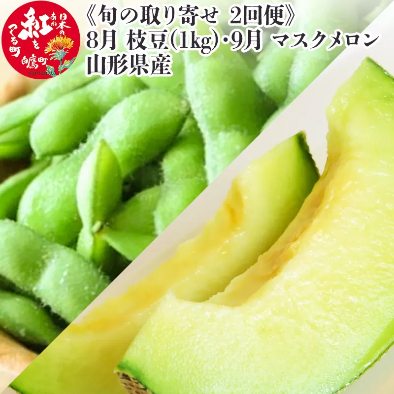 《旬の取り寄せ 2回便》【8月 枝豆 1kg分】【 9月 マスクメロン 1玉】 山形県産 果物 フルーツ 【2024年8月下旬～9月上旬に順次発送予定】