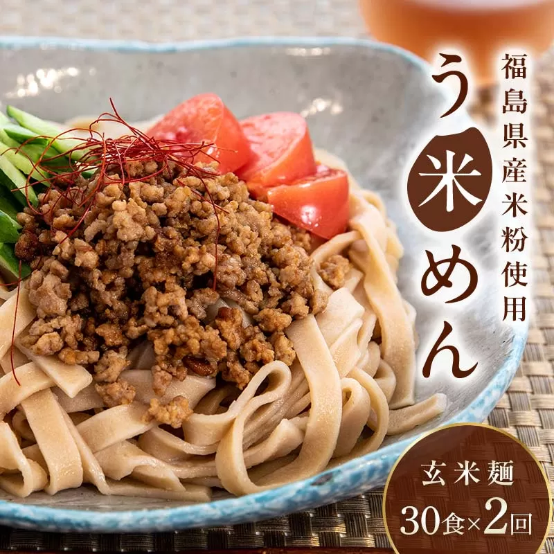 【2か月定期便】グルテンフリー 米粉で作った麺「う米めん」玄米タイプ30食入り×2回 F21T-459