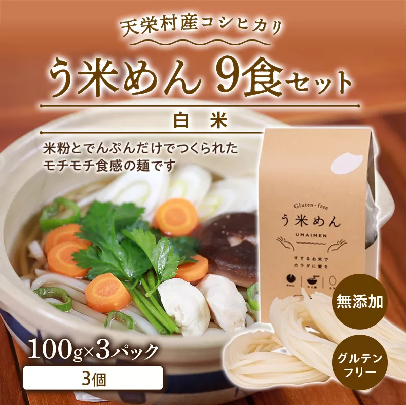 天栄村産コシヒカリ白米 う米めん 9食セット 無添加 グルテンフリー F21T-075