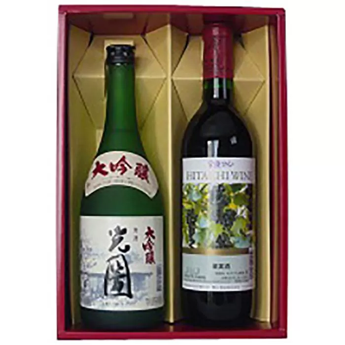 光圀 大吟醸（720ml）・こたわりの日本ワイン 常陸ワイン（ 山ブドウ交配種 赤 720ml）２セット