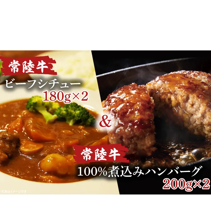 常陸牛ビーフシチュー(180g×2)＆常陸牛100％煮込みハンバーグ(200g×2)セット（AA219）