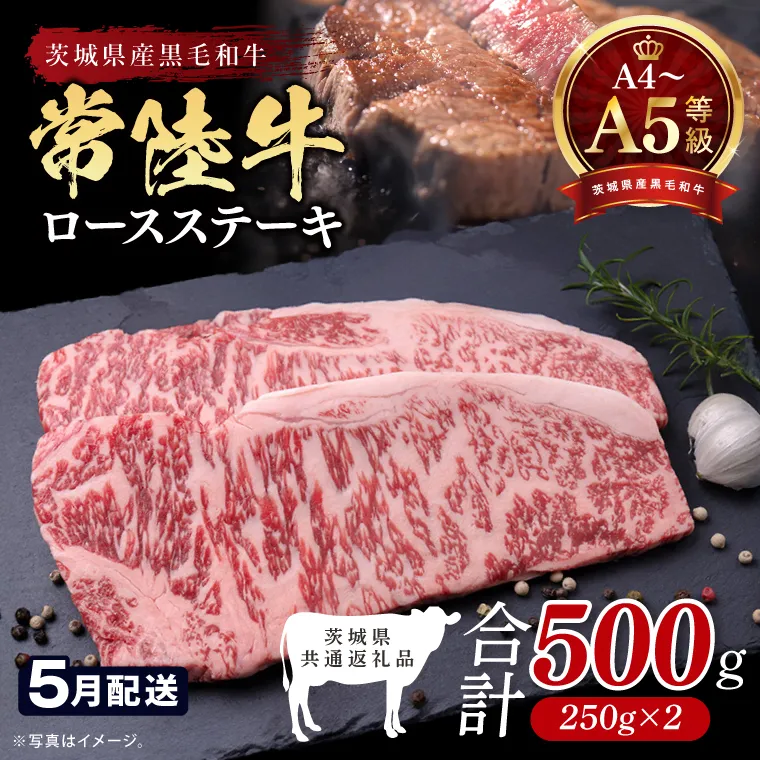 【2026年5月発送予定】最高級A4.A5ランク 常陸牛ロースステーキ500ｇ（250ｇ×2）【人気肉 お肉 牛肉 和牛 黒毛和牛 国産黒毛和牛 ロース肉 ステーキ 国産牛 焼肉 焼き肉 バーベキュー BBQ A5 ブランド牛】(CR101-5)