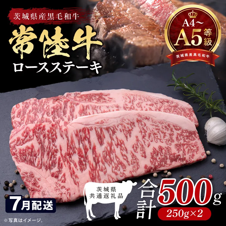 【2026年7月発送予定】最高級A4.A5ランク 常陸牛ロースステーキ500ｇ（250ｇ×2）【人気肉 お肉 牛肉 和牛 黒毛和牛 国産黒毛和牛 ロース肉 ステーキ 国産牛 焼肉 焼き肉 バーベキュー BBQ A5 ブランド牛】(CR101-7)