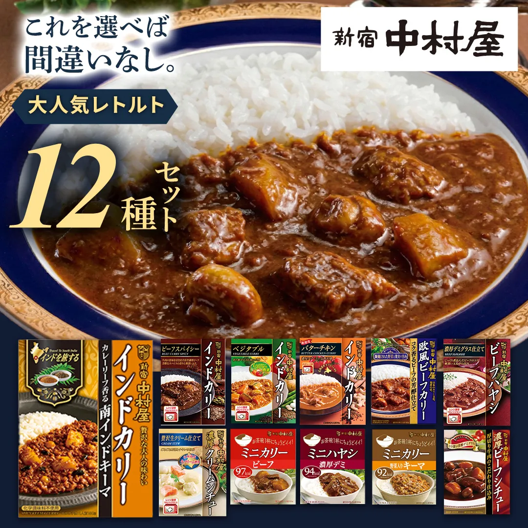 新宿 中村屋 レトルト 食べ比べ セット ( Aセット 12種 ) レトルトカレー カレー レトルト食品 常温 詰め合わせ 時短 レンジ 調理 人気 洋食 ビーフカレー 数量限定 贈答 保存 保存食 ストック 非常用 非常食 老舗 レンチン レンジ