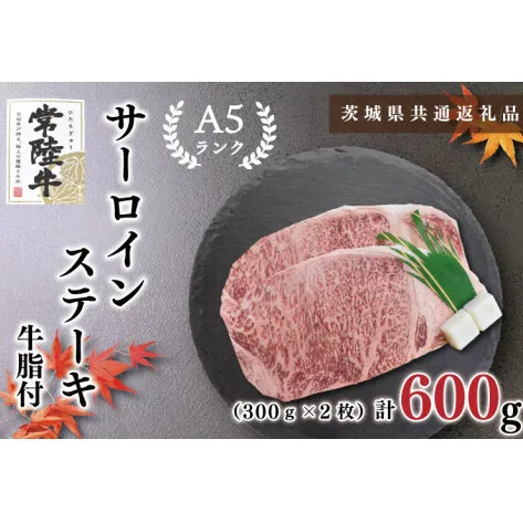 【茨城県共通返礼品・茨城県産】【常陸牛A5ランク】サーロインステーキ　600ｇ（300ｇ×２枚）（KCK-2）