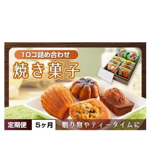 【５ヶ月定期便】焼き菓子10コ詰め合わせ【菓子 洋菓子 デザート ギフト スイーツ 贈り物 詰め合わせ 定期便 鹿嶋市 茨城県】 (KCX-19)