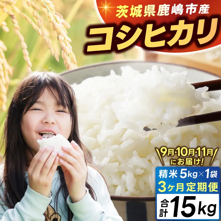 ＼先行予約／ 米 精米 こしひかり 5kg 3ヶ月定期便 9月 10月 11月 鹿嶋市産【コシヒカリ お米 コメ ごはん ライス ブランド米 茨城県 鹿嶋市】(KEJ-4)