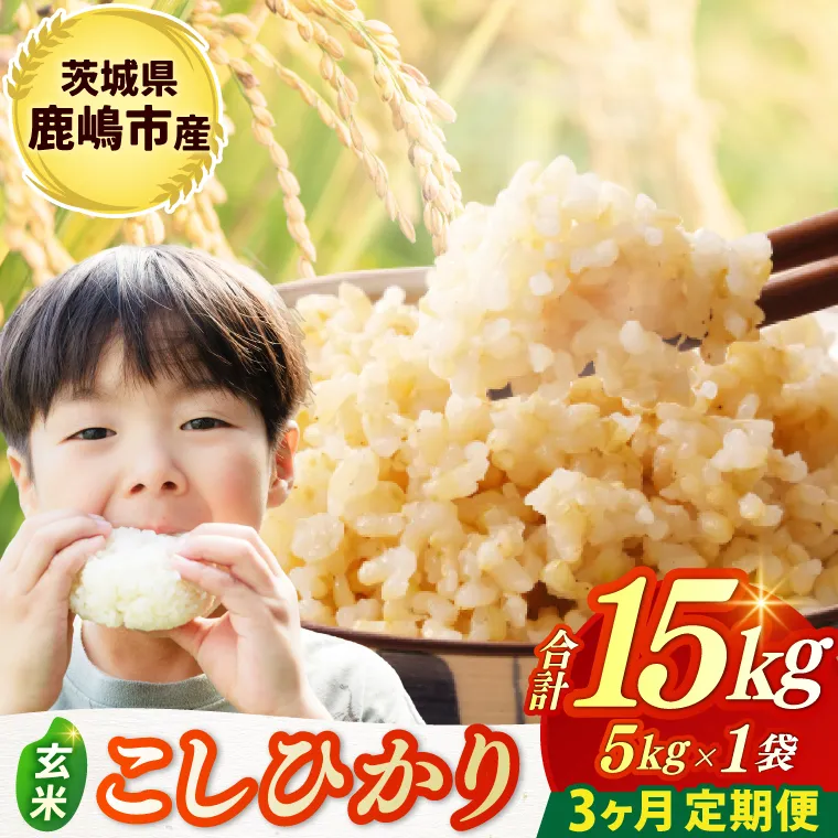 ★令和7年産米★ 【3ヶ月定期便】 お米 コシヒカリ 玄米 5kg × 3回 鹿嶋市産【こしひかり 米 コメ ごはん ライス ブランド米 定期便 茨城県 鹿嶋市】(KBR-27)