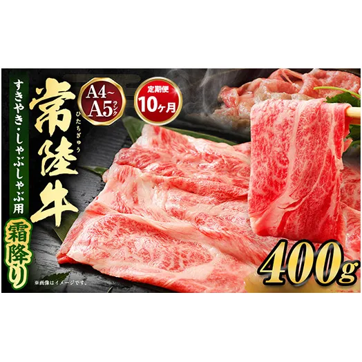 【定期便 10ヶ月】常陸牛 すきやき・しゃぶしゃぶ用（霜降り）400g（茨城県共通返礼品 茨城県産）