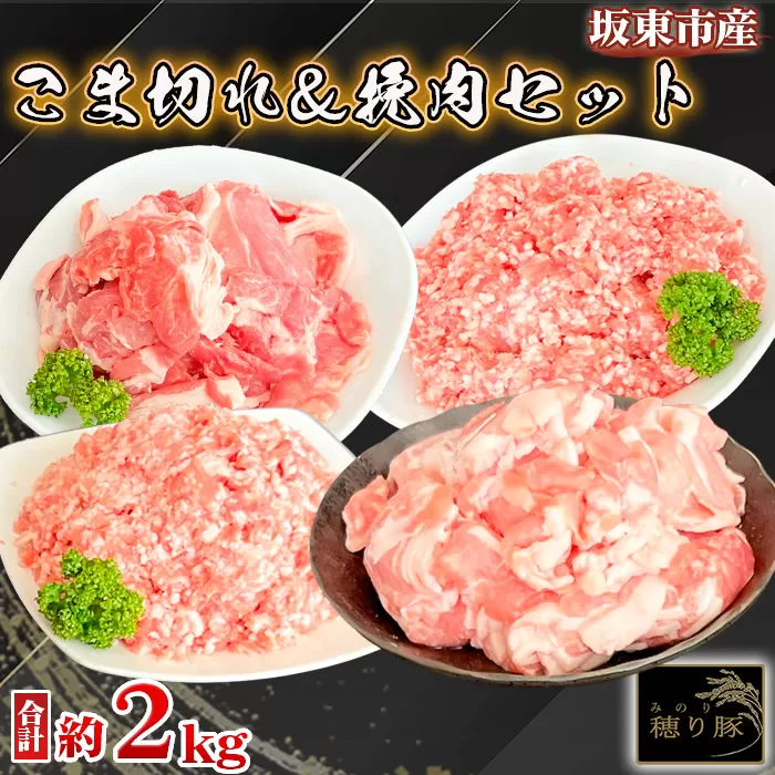 No.847 茨城県産「穂り豚」こま切れ＆挽肉セット2kg