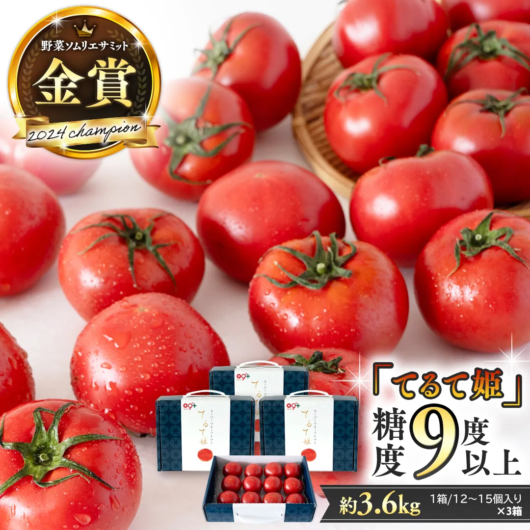《 テレビで紹介 》【 2026年収穫分 先行予約 】 糖度9度以上 スーパーフルーツトマト てるて姫 中箱 約1.2kg × 3箱 【12〜15玉/1箱】 フルーツトマト ブランドトマト 野菜 ギフト 贈答 青空レストラン アド街ック天国 グッドモーニング 黄金のワンスプーン [BC035sa]