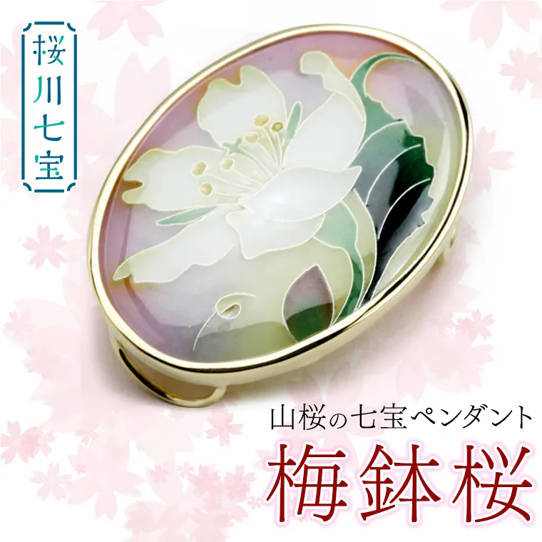 「 桜川七宝 」 山桜の七宝ペンダント 梅鉢桜  ／ 母の日 プレゼント ジュエリー 作家 伝統工芸 森千鶴子 記念 ギフト 贈り物 [AH009sa]