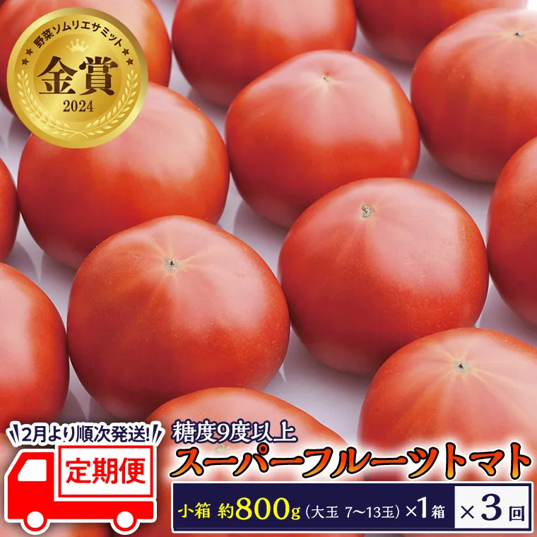 糖度9度以上 トマト 【 2025年収穫分 先行予約 】 【 定期便 】 スーパーフルーツトマト 小箱 約800g×1箱×3回 お届け！ 糖度9度以上 フルーツトマト トマト 2025年2月上旬発送開始 とまと 野菜 [BC050sa]