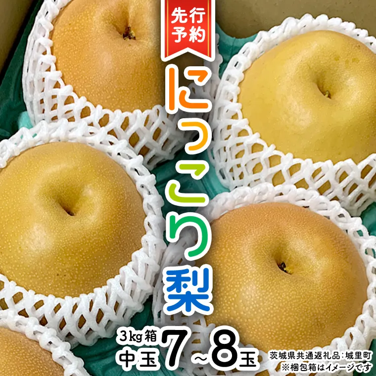 【 先行予約 】 にっこり梨 約3kg 箱 中玉 7玉～8玉 (茨城県共通返礼品 城里町) 2025年11月上旬から発送開始 フルーツ 甘い お正月 クリスマス 大玉 直送 茨城 限定[CO002sa]