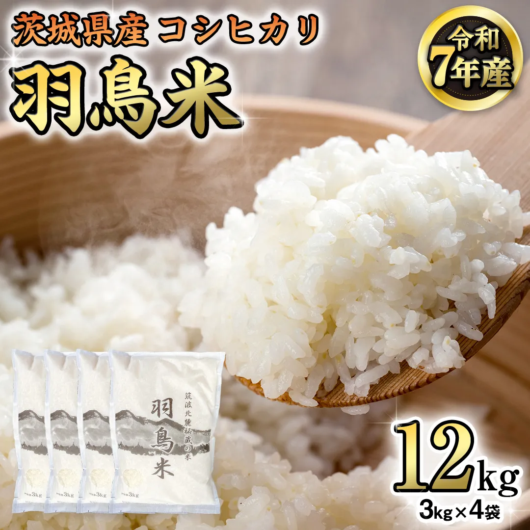《 令和7年産 先行予約 》 コシヒカリ 「幻の米 羽鳥米」 12kg (3kg × 4袋) 筑波北麓秘蔵米 お米 ごはん 精米 コメ 白米 国産 茨城県 桜川市 限定 期間限定 数量限定 銘柄米 [AX002sa]