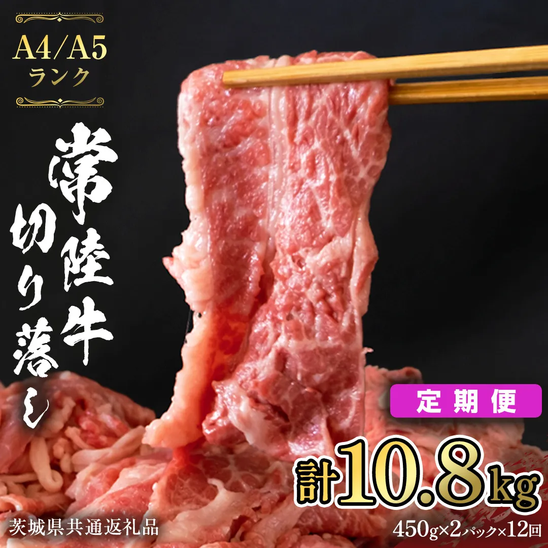 常陸牛 切り落とし 900g (450g×2袋) × 12回 定期便 牛肉 国産牛 和牛 切落し お肉 A4ランク A5ランク ブランド牛 切り落し すき焼き 小分け 冷凍 【 12ヶ月 定期便 】（茨城県共通返礼品） [CD017sa]