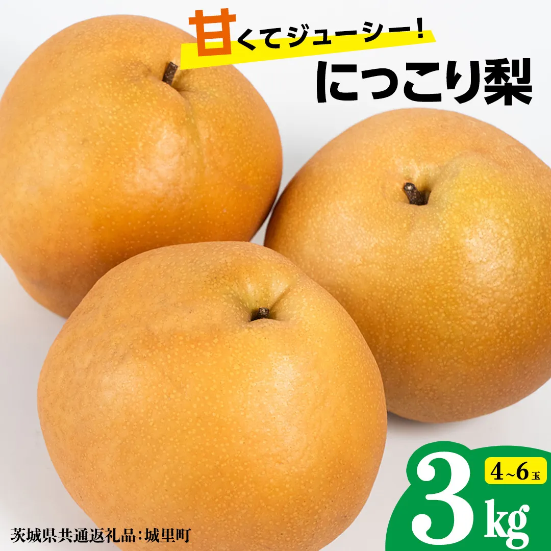 にっこり梨 約3kg 4玉～6玉 (茨城県共通返礼品:城里町) 2026年 フルーツ 甘い お正月 クリスマス 大玉 直送 茨城 限定 [CO001sa]