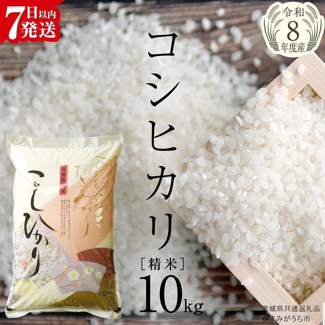 【新米】 令和8年産 コシヒカリ 精米 10kg ( 10kg × 1袋 ) (茨城県共通返礼品) こしひかり スピード発送 早い 米 ごはん もっちり 甘い コメ お米 白米 銘柄米 茨城県 桜川市[EX002sa]