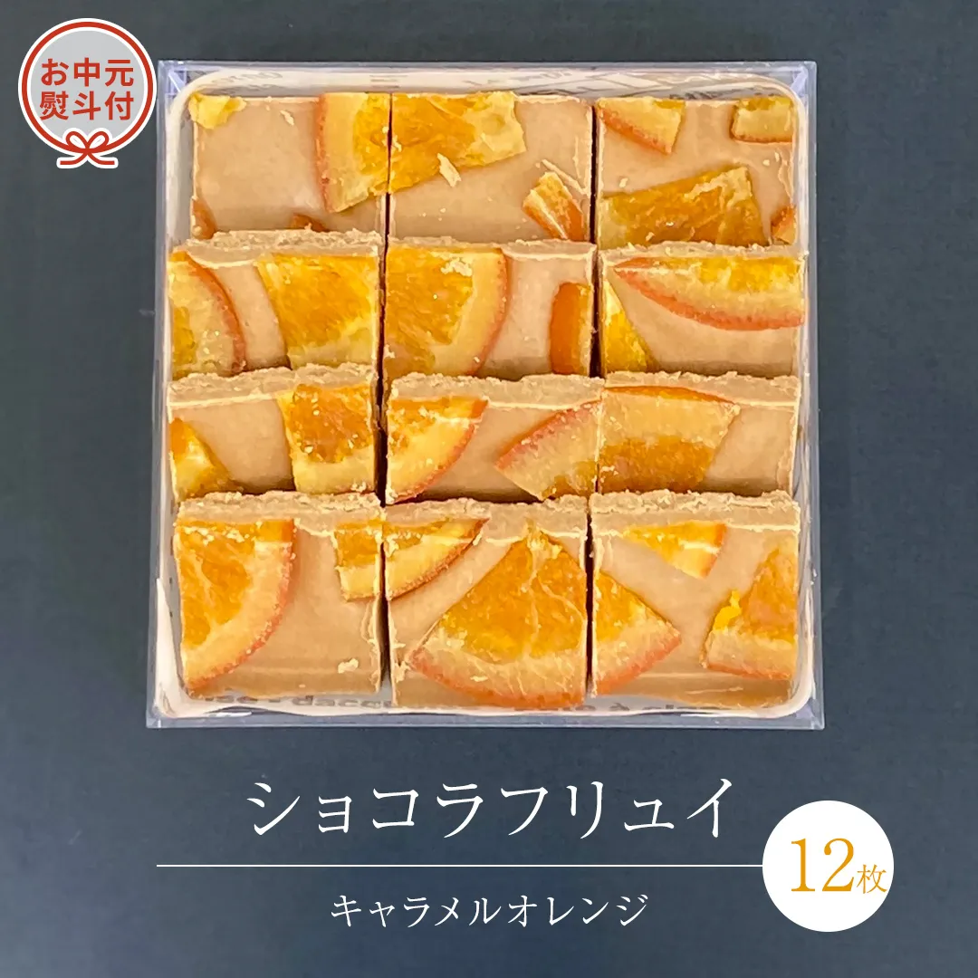 【 お中元 熨斗 付】 ショコラフリュイ キャラメルオレンジ 12枚 チョコレート チョコ スイーツ デザート 高級 ギフト 贈り物 お礼 プレゼント 手土産 お菓子 [DJ59-NT]