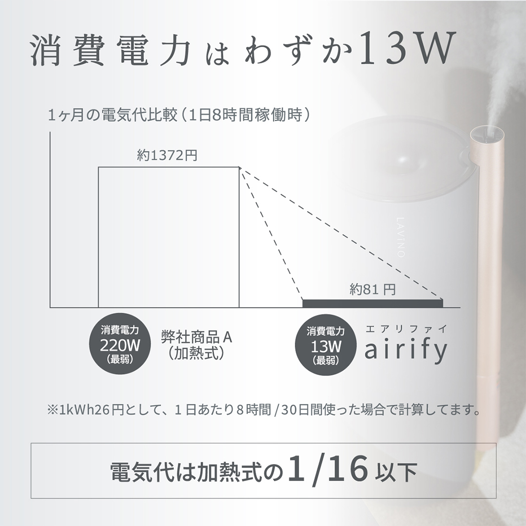 LAVINO エアリファイ ハイブリッド加湿器 （ブラック） ラビーノ