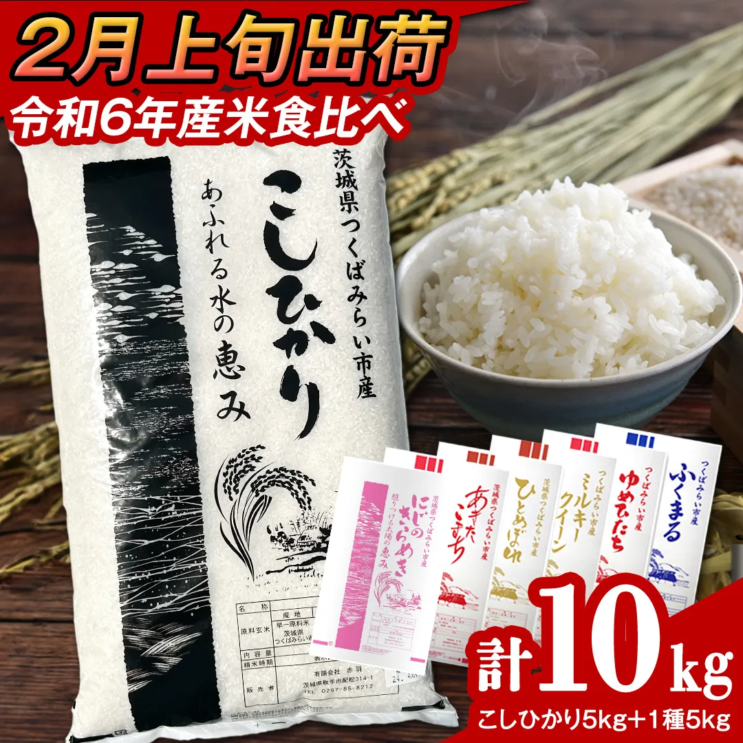 【 2月上旬発送 / 数量限定 】茨城県産 2種 食べ比べ 精米 10kg (5kg×2袋） 令和6年産 こしひかり 米 コメ こめ 単一米 限定 茨城県産 国産 美味しい お米 おこめ おコメ [CL59-NT]