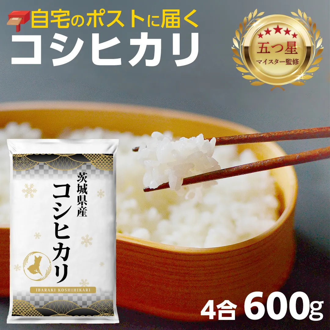 ＼ 最短翌日発送 ／【 お試しサイズ 】 コシヒカリ 600g (600g×1袋)  令和7年産 茨城県産 お試し ♪ 4合 五つ星お米マイスター監修 ポスト投函 精米 茨城 お米 おこめ ごはん 白米 米 茨城産 こしひかり[DW30-NT]
