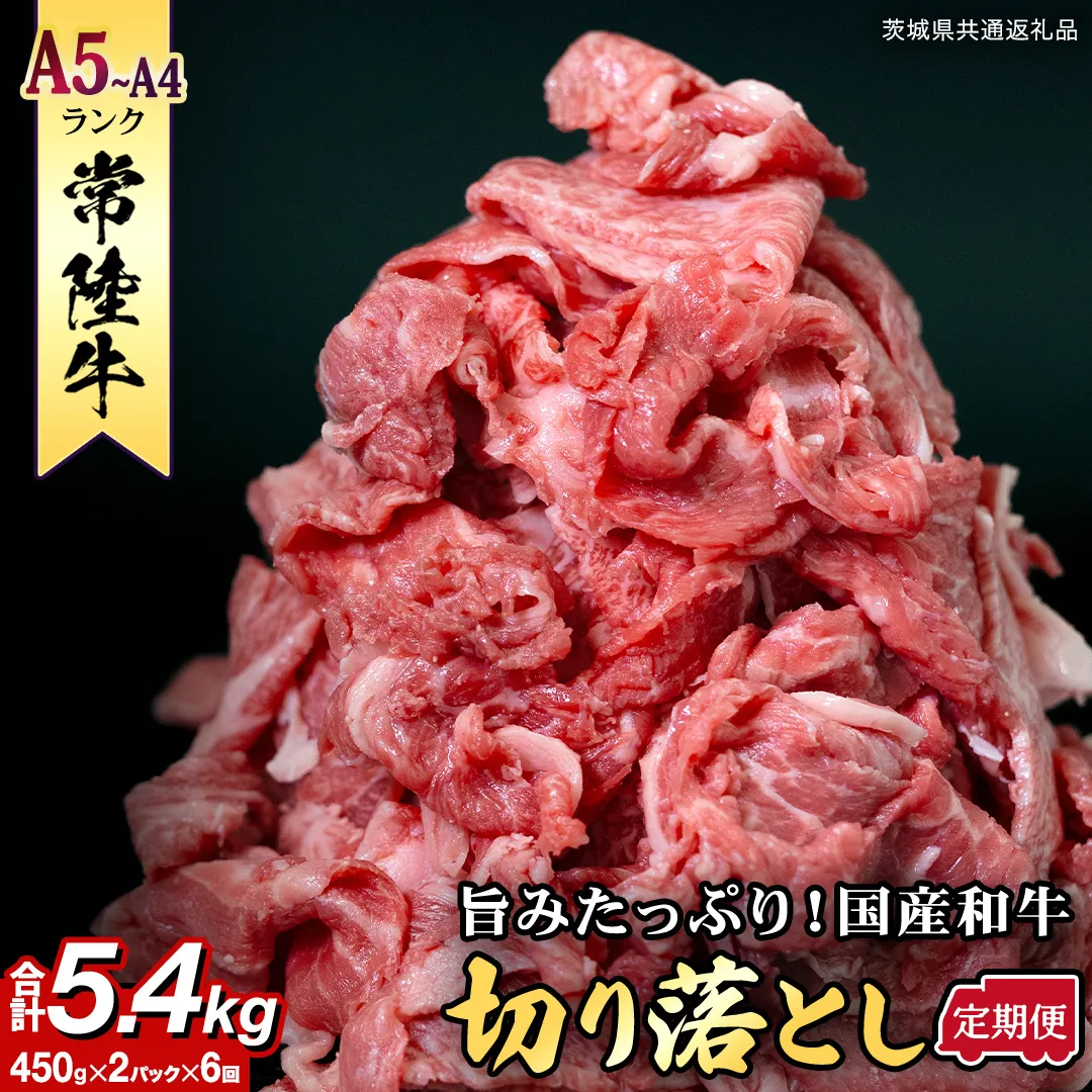 【定期便】 全6回 【 常陸牛 】 切り落とし 900g （450g×3） (茨城県共通返礼品) 国産 切落し 焼肉 焼き肉 お肉 A4ランク A5ランク ブランド牛 小分け  [BX88-NT]