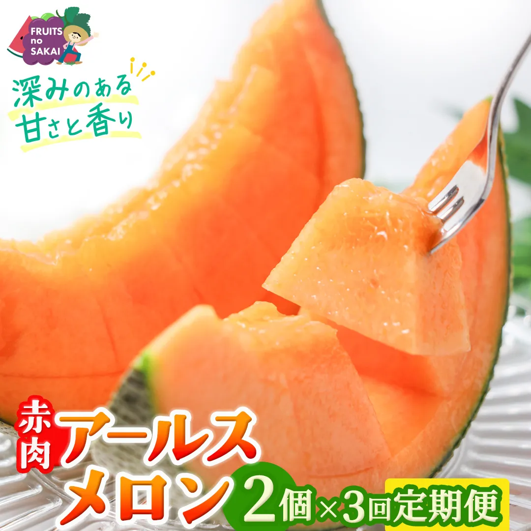 【定期便】 赤肉アールスメロン 2玉 × 3か月連続 アールスメロン 赤肉 高糖度 甘い フルーツ 誕生日 プレゼント ギフト 贈り物 父の日 母の日 2個 [FC39-NT]