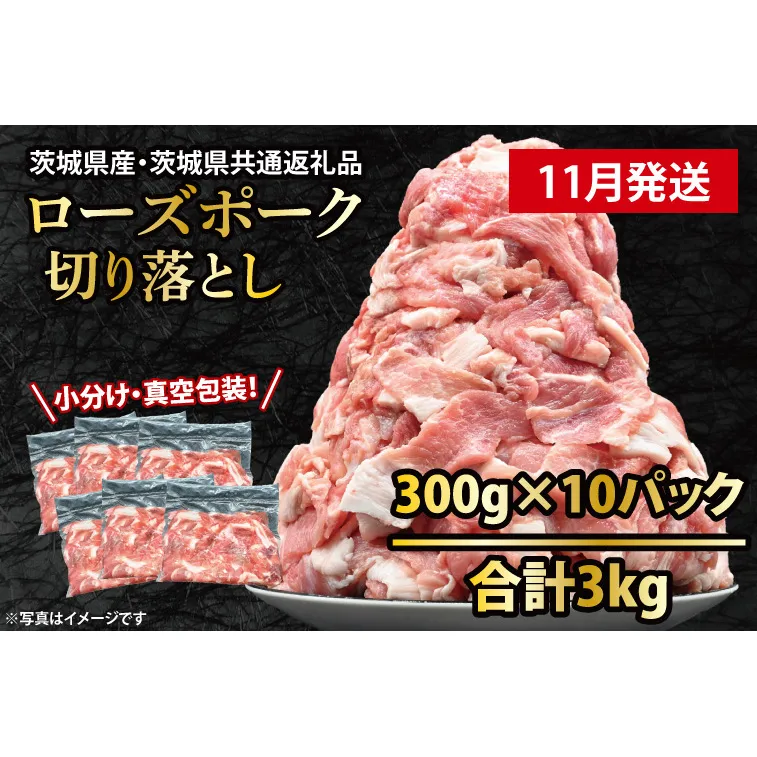 国産豚肉 切り落とし 300g×10p (3kg) 【2025年11月発送予定】【 小分け ・ 真空パック 】 ( 茨城県共通返礼品・茨城県産 ) ブランド豚  ローズポーク 茨城 国産 切り落とし 豚 豚肉 冷凍