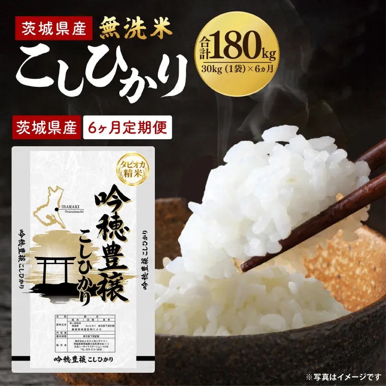 【6ヵ月定期便】＜令和8年産 ＞新米無洗米こしひかり 30kg（1袋）×6ヵ月（茨城県産）
