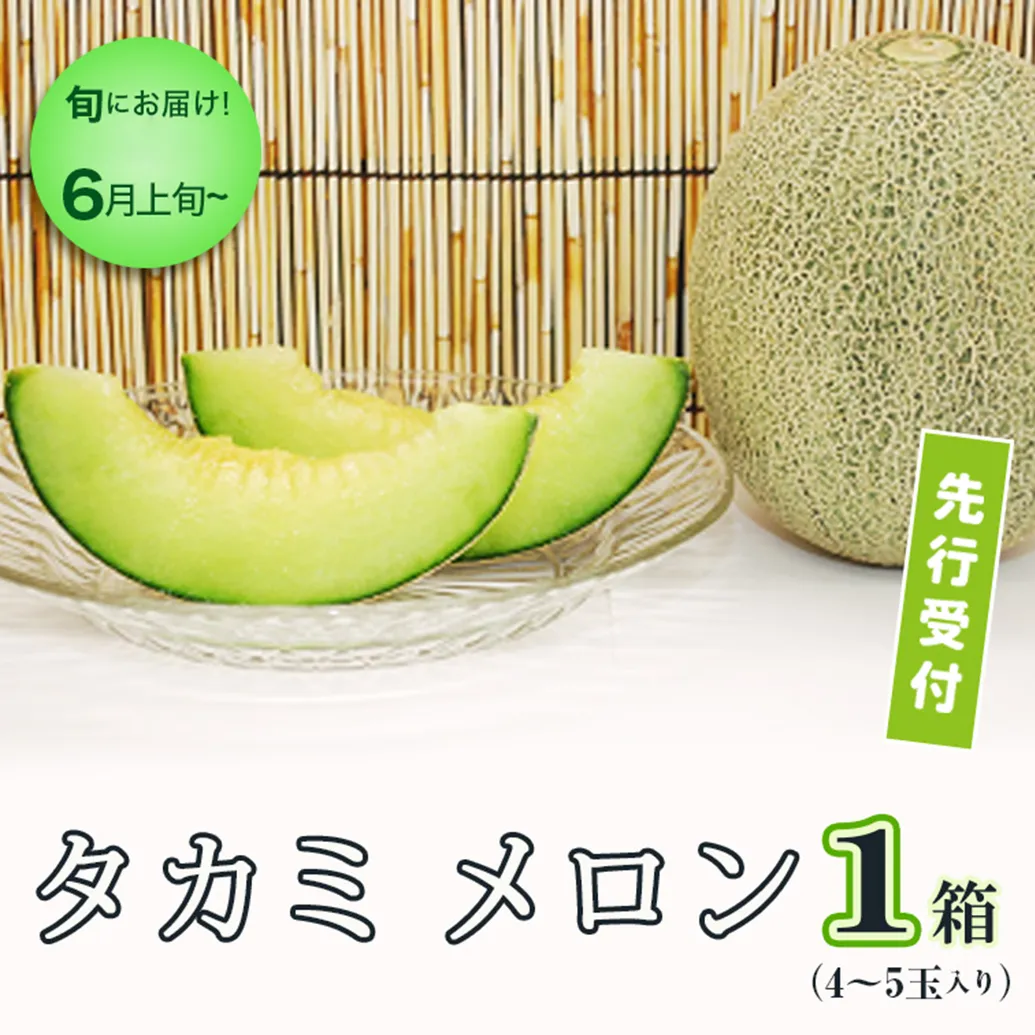 【 先行予約 】【 6月上旬 以降発送】 タカミメロン 1箱 （ 4～5玉 入り） 期間限定 めろん 果物 フルーツ 甘い [AA018ya]