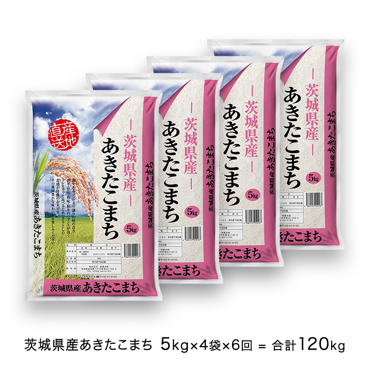 6ヶ月定期便】 令和4年産米 茨城県産 あきたこまち (精米) 20kg