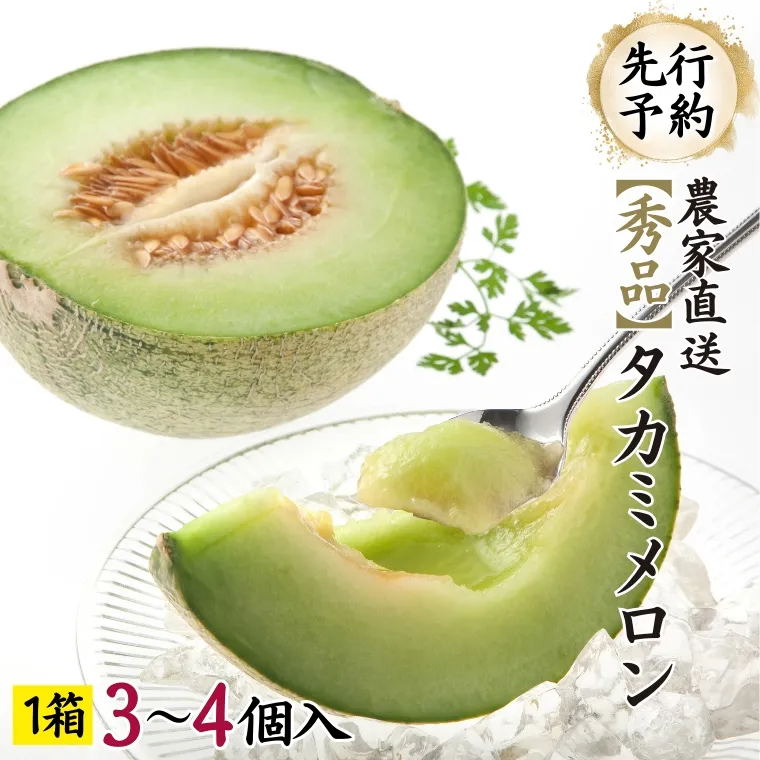 【先行予約】 【 6月中旬以降発送】  タカミメロン 秀品 1箱 3～4玉入り 期間限定 産地直送 果物 フルーツ メロン 青肉 甘い [AV008ya]