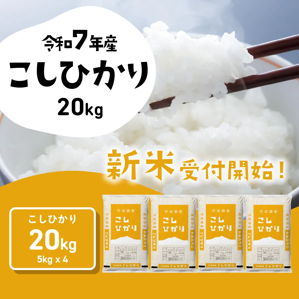 【9月月内発送】コシヒカリ 20kg (5kgx4袋) 令和7年産 茨城県産 こしひかり 白米 精米 茨城県 八千代町 お米 米 [SF299yai]