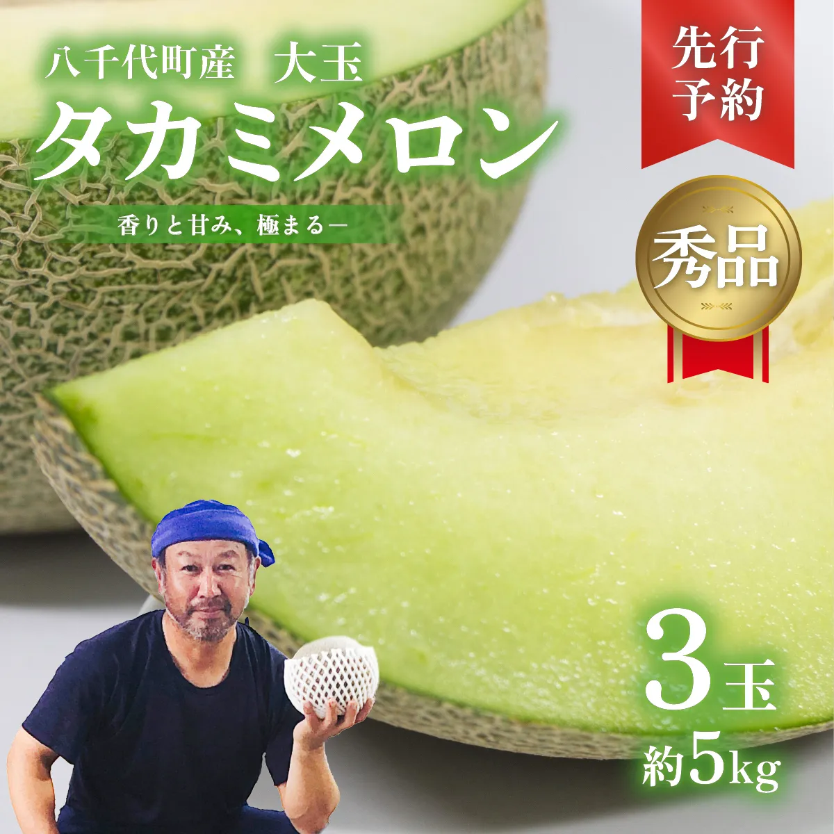 【 先行予約 2026年6月上旬以降発送】 令和8年産 八千代町産 タカミメロン 秀品 3玉 約5kg 期間限定 産地直送 果物 フルーツ メロン 甘い 人気 タカミ 貴味 [AX040ya]