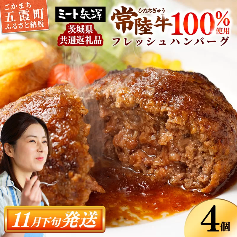 【お肉好きが注目する超人気店】「ミート矢澤」の茨城県産 常陸牛100%フレッシュハンバーグ 160g×4個(ソース付き)【11月下旬より順次配送】(茨城県共通返礼品・常陸牛使用)ハンバーグ 惣菜 黒毛和牛 牛肉100% 専門店 肉汁 牛肉 肉 和牛 ひたちぎゅう 常陸牛 ブランド和牛 国産 手ごね 手作り お弁当 おかず 簡単調理 高級 こだわり 贈り物 ギフト お取り寄せ 人気【価格改定】