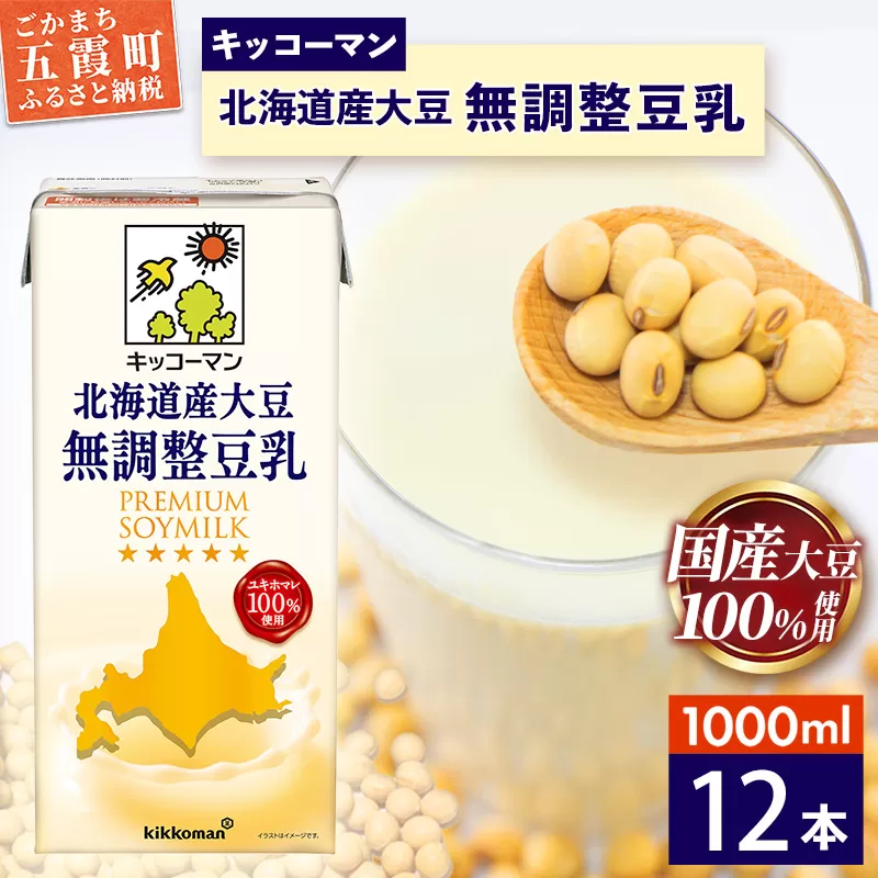 [合計1000ml×12本]国産 北海道産大豆 無調整豆乳 1000ml / 飲料 キッコーマン 健康 無調整 豆乳飲料 大豆 ソイミルク パック セット 茨城県 五霞町