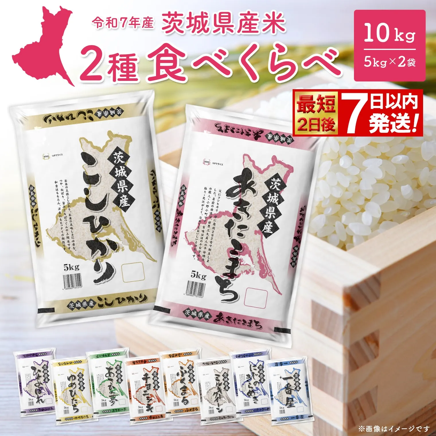 ◎最短2日後発送◎ 2種食べ比べ 10kg 茨城県産 スピード便 最速 最短 米 精米 小分け 2025年産【令和7年産/白米】K2457