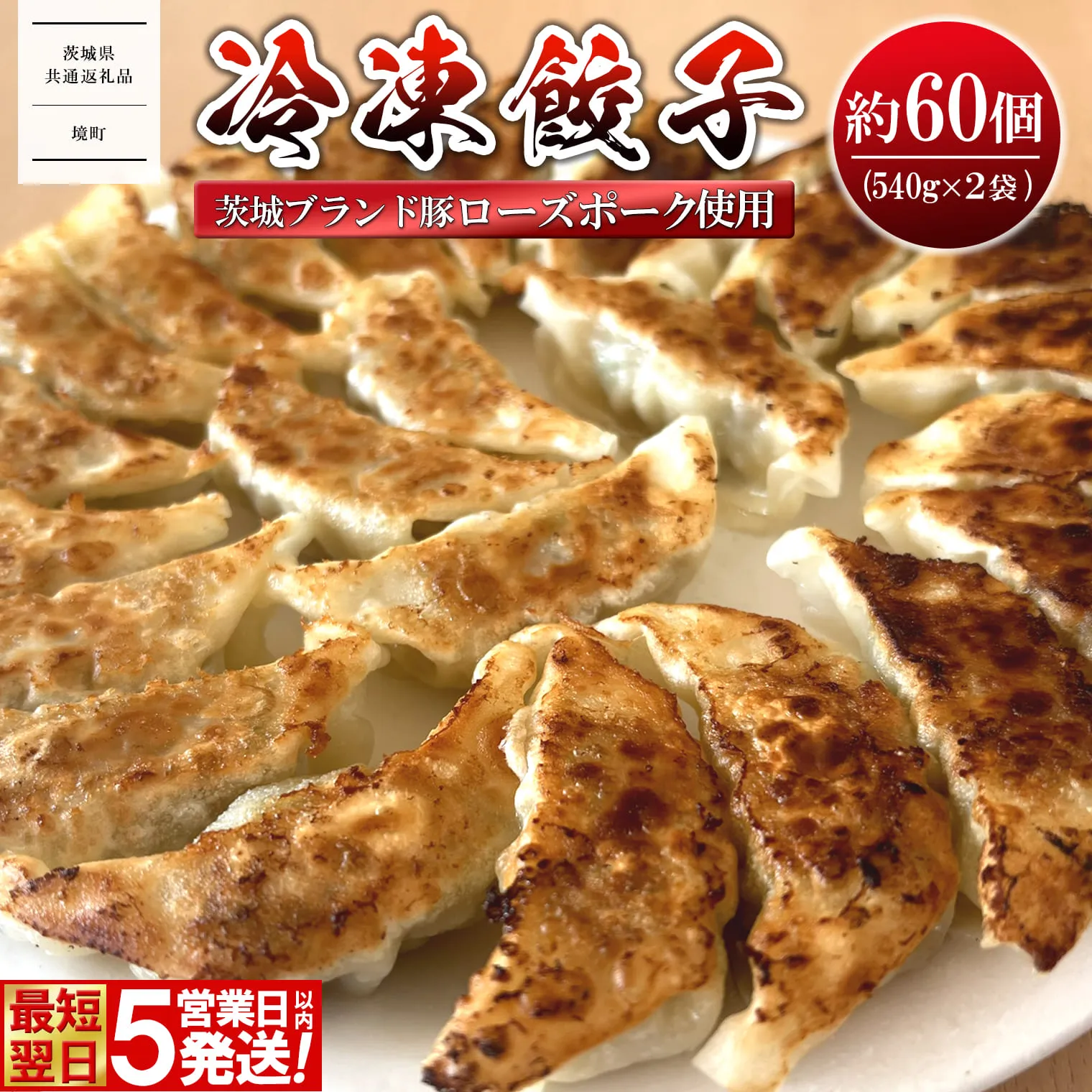 【茨城県共通返礼品】◎最短翌日発送◎ ローズポーク使用 冷凍餃子 約60個 (540g×2袋) K2662