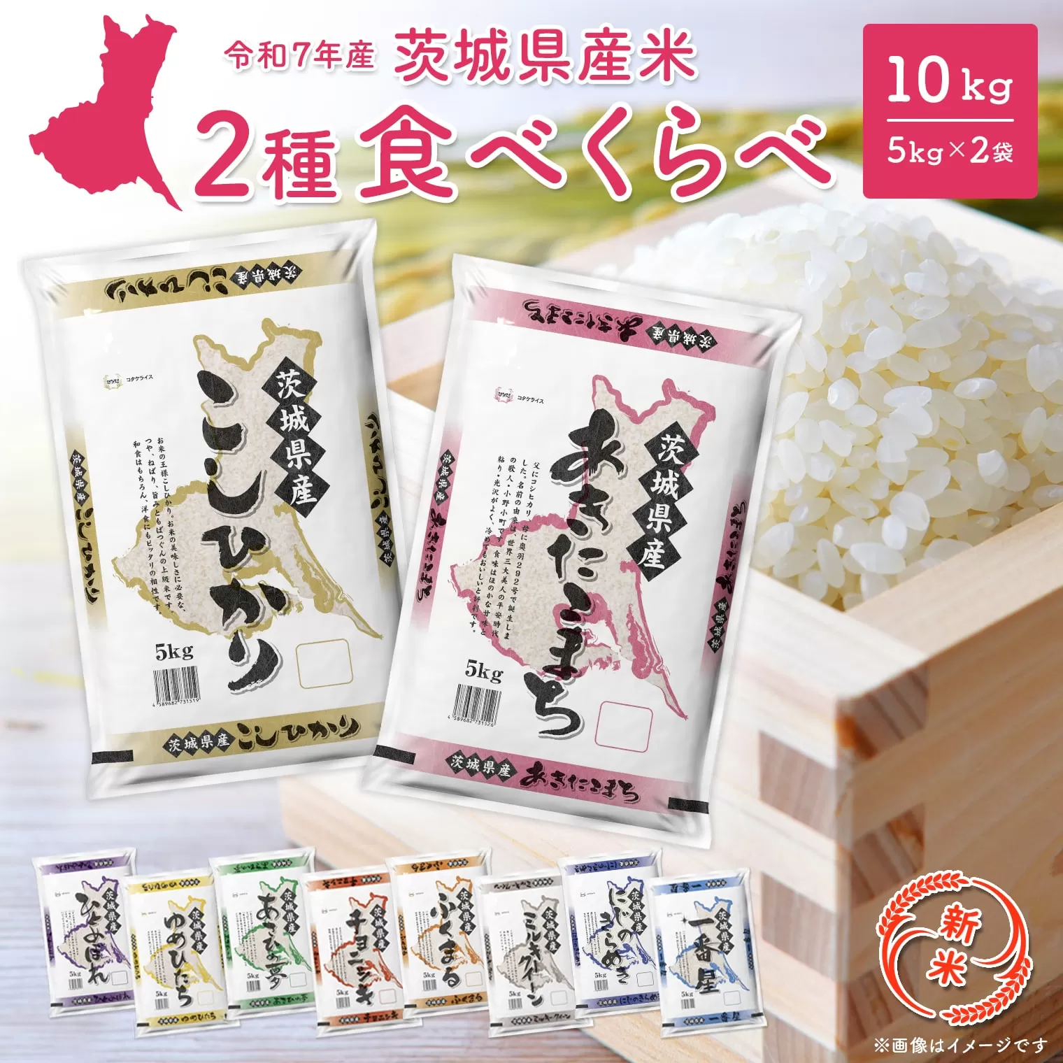【新米予約開始!!】 令和7年産 【白米】 2種食べ比べ 10kg(5kg×2袋)  茨城県産 ＜令和7年9月内発送＞ 新米 米 精米 小分け 2025年産 K2457