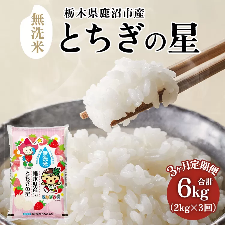 【定期便3ヶ月】栃木県鹿沼市産 とちぎの星 無洗米 令和7年産 2kg ｜ 水稲うるち精米 単一原料米 お米 特A 大粒 甘さ ※沖縄・離島への配送不可