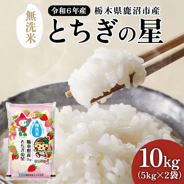 【数量限定】栃木県鹿沼市産 とちぎの星 無洗米 10kg（5kg×2袋） 令和6年産 水稲うるち精米 単一原料米 お米 特A 大粒 甘さ ※沖縄・離島への配送不可 ※2024年10月上旬～2025年7月下旬頃に順次発送予定