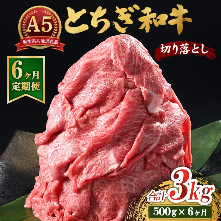 【6ヶ月定期便】とちぎ和牛 A5 切り落とし 500g【栃木県共通返礼品・栃木県産】 | 肉 牛肉 和牛 国産 切り落とし 栃木県 鹿沼市