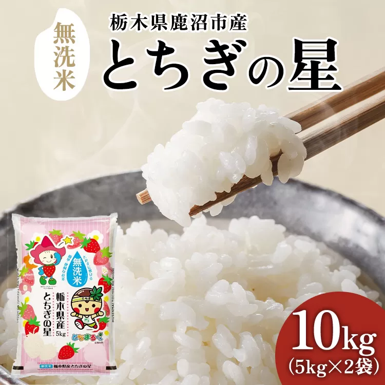 【数量限定】栃木県鹿沼市産 とちぎの星 無洗米 10kg（5kg×2袋）令和7年産 | 水稲うるち精米 単一原料米 お米 特A 大粒 甘さ ※沖縄・離島への配送不可